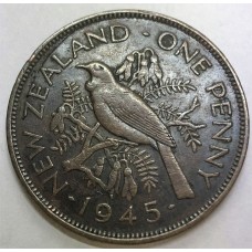 NEW ZEALAND 1945 . ONE 1 PENNY . ERROR . BURNISHED